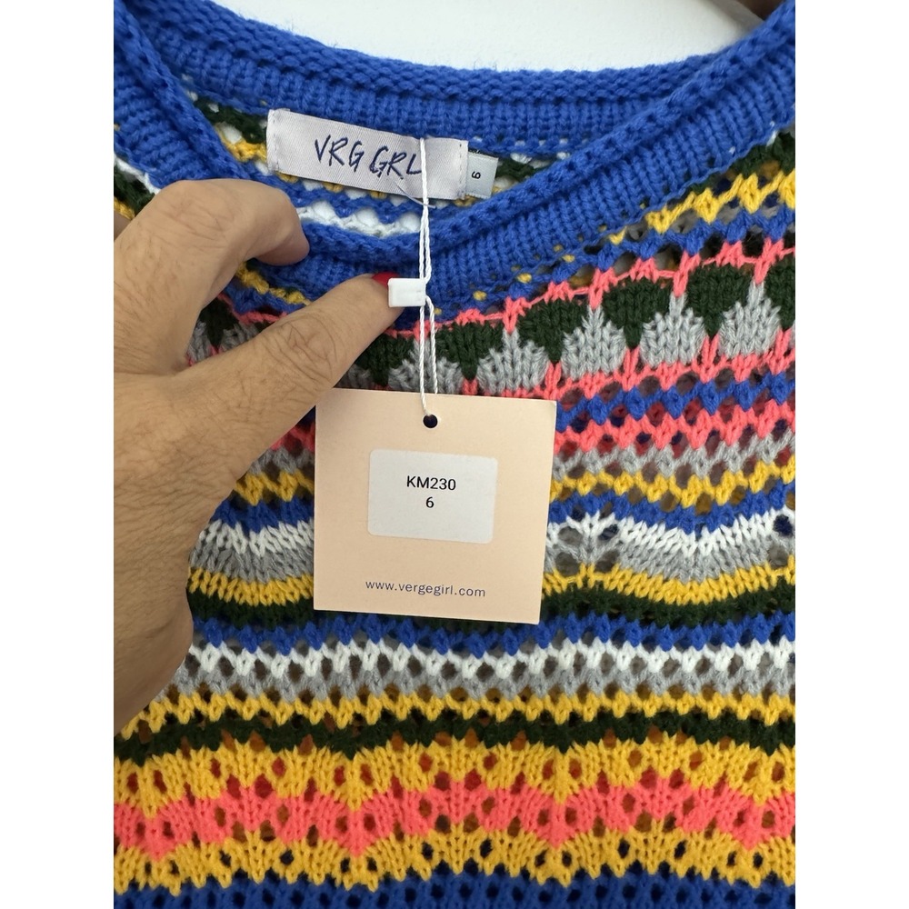 Verge Girl Crochet Rainbow Dress COLORFUL long sleeve Knit EUC size 6 - Picture 3 of 8